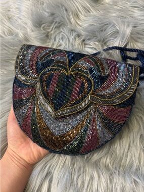 Vintage Iridescent Bugle Bead Crossbody – Midnight Multi-Chrome